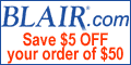 $5 OFF $50; $10 OFF $75; $15 OFF $100 at Blair.com in July